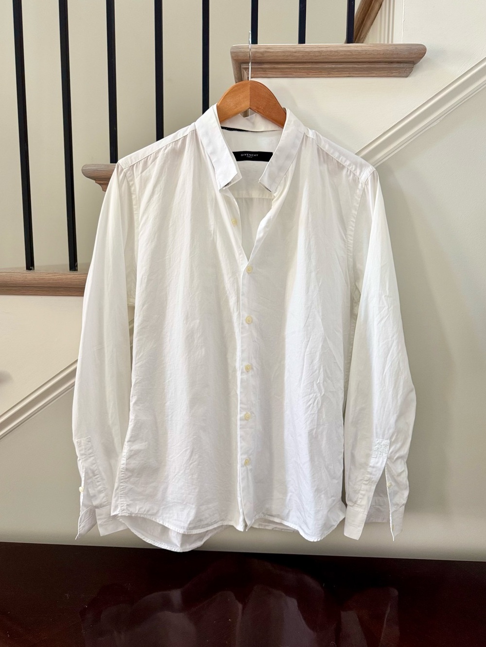 Givenchy Paris Men’s White Stand Collar Shirt 16/41 — Hidden Placket